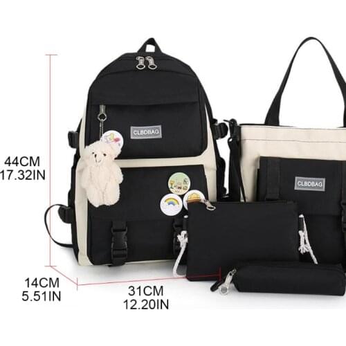 4pcs/set Canvas School Bag for Teenagers Girls Student Women Travel School Backpacks Female Book Bags G5AE