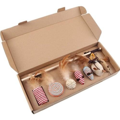 Cat Toys Gift Box Cat Funny Toys Cat Stick Set Simulation Mouse Fun Funny Cat Toys Pet Toys fun play 7Pcs Set