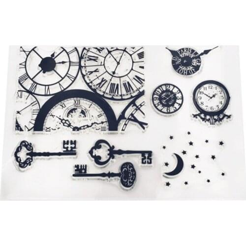 Kawaii Clock Key Transparent Clear Silicone Stamp Seal Scrapbooking Stencil Bullet Journal Accessories Decor Painting Template