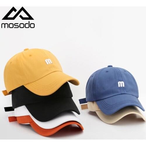 Mosodo M-Letter Embroidered Cap Men Versatile Curved Brim Cotton Soft Top Sunshade Hat Fashion Simple Women Baseball Cap