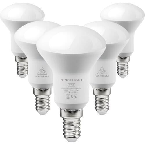 R50 LED Reflector Light Bulb with E14 base, 200-240V, 120° Beam Angle with Milky Diffuser