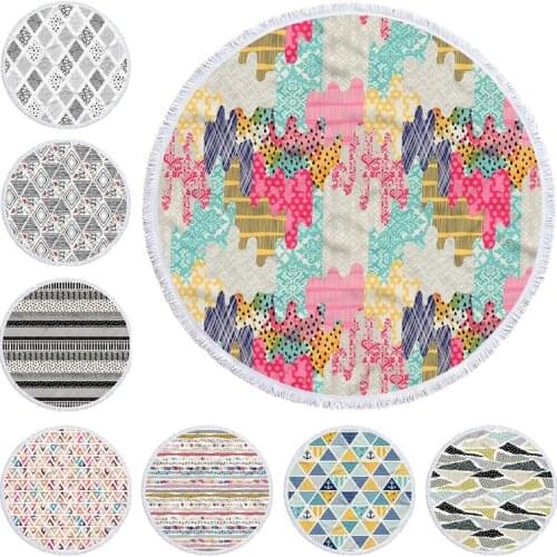 Geometric Round Beach Towels Summer Bath Shower Towel 150cm Circle Beach Swim Yoga Mat Cover