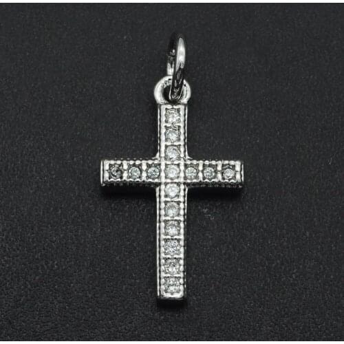 15x7mm 100% CZ Zircon DIY Jewelry Jesus Cross Religious Charm Pendant Wholesale Jewellwery Finding Supplies Top Quality