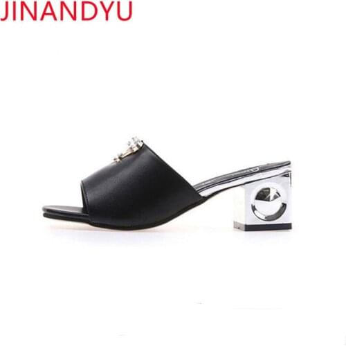 High Heels Summer Shoes Women Slippers Sandals Leather Black White Chunky Heels Shoes for Women Fashion Party Shoes Slippers