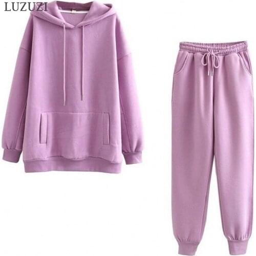 LUZUZI Hoodie 2 Pieces Set Tracksuit Women 2020 Autumn Oversized Sweatshirt Set Casual Fleece Tops Long Pants Sports Suit Female