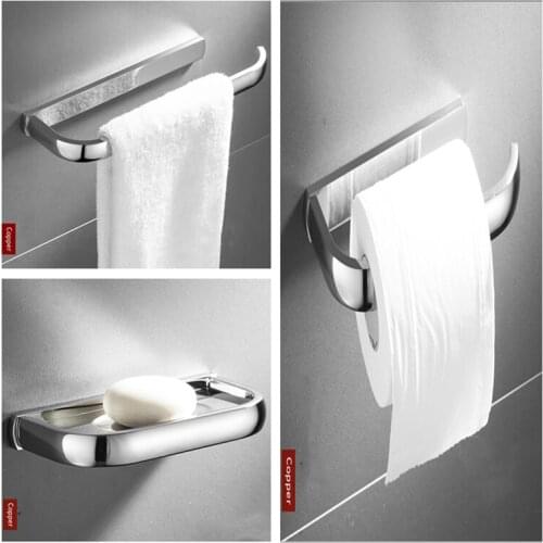 LIUYUE Bath Hardware Sets Chrome All Copper Bathroom Towel Bars Roll Paper Hooks Soap Dishes 3 Piece Sets Bathroom Accessories