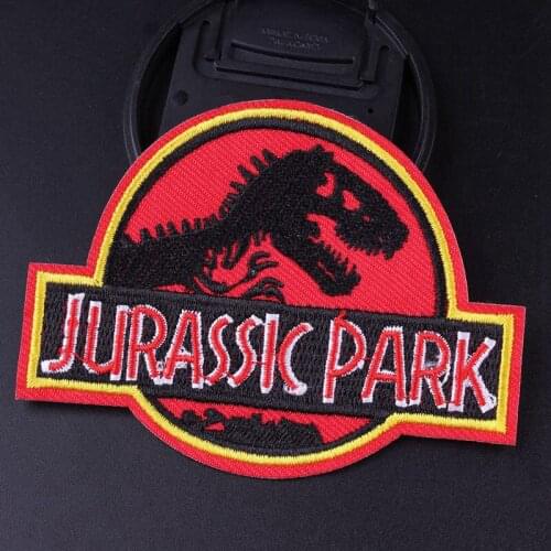 Pulaqi Jurassic Park Patch Animal Dinosaur Stripe Embroidered Patches For Clothes Badge Iron On Patch Applique On Clothes Badge