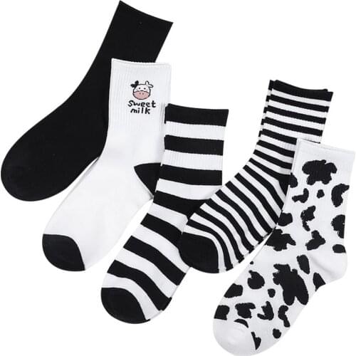 Striped socks funny cow print white cartoon calcetines cozy harajuku skarpetki damskie cute animal chaussettes kawaii happy sock