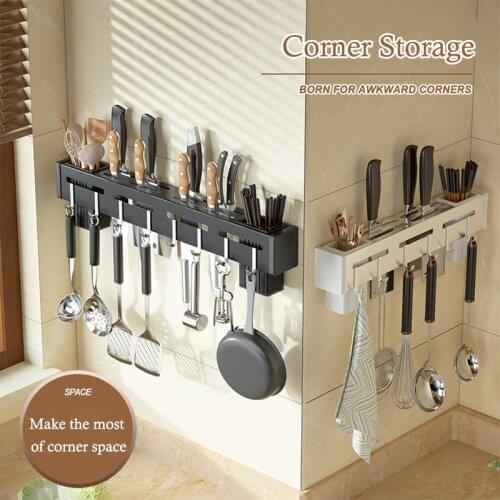 Stainless Steel Knife Rack Wall-Mounted Non-Perforated Shelf Kitchen Nail-Free Storage Rack Cutlery Hook Hanger Kitchen Fixtures