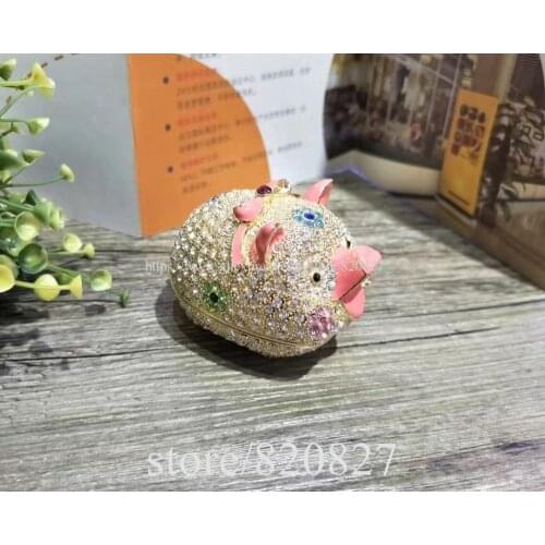 Pig Jewelry Trinket box Bejeweled Figurine Funny Piggy Piglet Metal Trinket Box 7.78*5.2*5 CM(L*W*H))