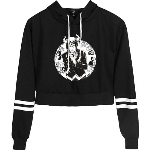 Black Butler Anime Fashion Crop Hoodies Women Hooded Pullover Crop Top Hot Sale Casual Streetwear Clothes