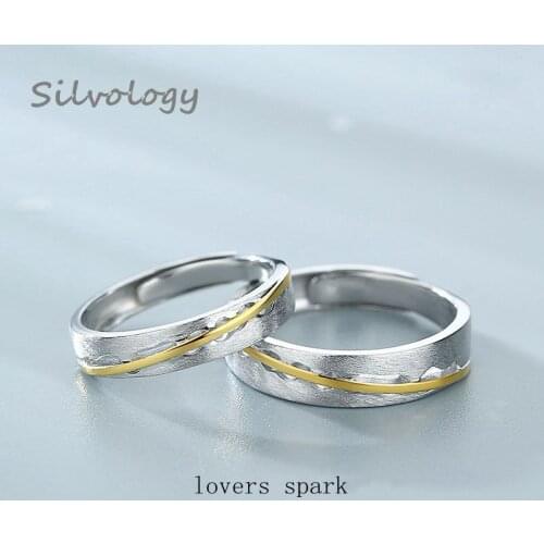 Silvology 925 Sterling Silver Lovers Spark Rings Original Gold Link Line Matte Romantic Couple Rings Silver 925 Festival Jewelry