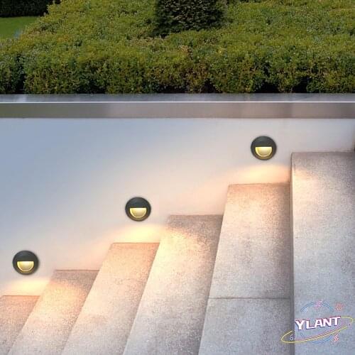 LED Outdoor Circular Step Light Aluminum Waterproof Stair Light Embedded Wall Lamp Night Lighting Footlight 3W IP65 Round Lamp