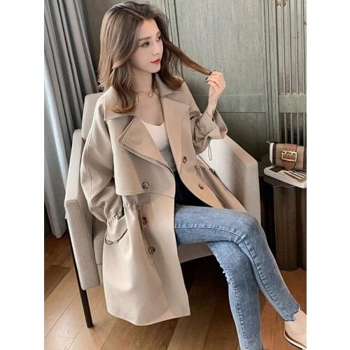 Trench coat womens long section small Korean version loose loose net red suit collar waist casual retro