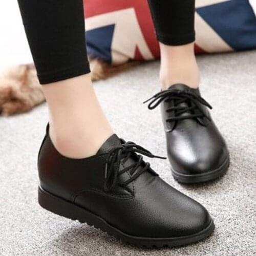 Commuter Black Work Shoes Women Casual Shoes British Retro Small Leather Shoes Soft Sole Soft Surface Casual Work Shoes