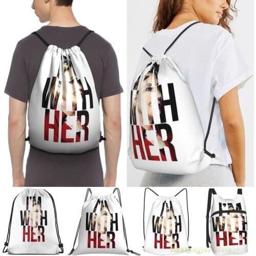 Im With Her Hillary Clinton Men Outdoor Travel Gym Bag Waterproof Drawstring Backpack Women Fitness Swimming Bag