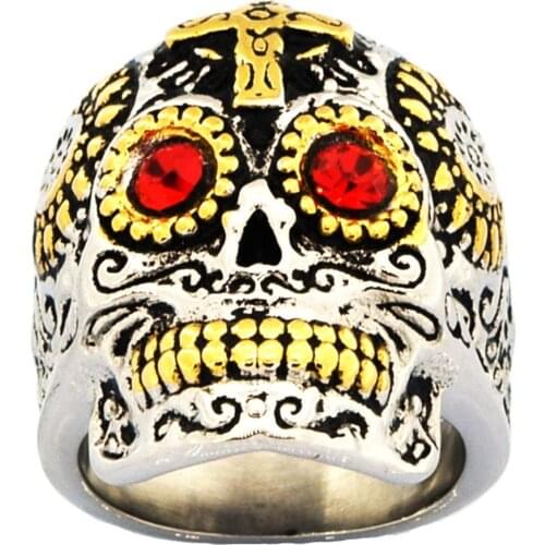 FANSSTEEL Stainless Steel Jewelry Cross on the Head gear Eye sunFlower Mechanic Ghost Skull Biker Ring FSR13W15GR