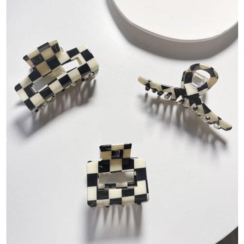 Retro Elegant Black White Plaid Grab Clip Acetate Hair Clip Crab Hair Claws For Women Girl Hair Accessories Hair Style Tools