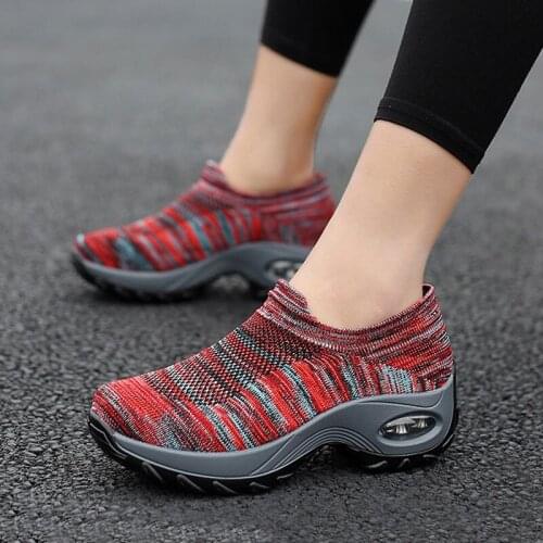 2021 Air Cushion Shoes Women Mesh Sneakers Breathable Height Increasing Ladies Platform Casual Shoes Stripe Zapatos De Mujer