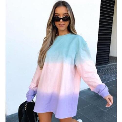Women Autumn New Style Pullover Sweatshirt Tie Dye Round Neck Long Sleeve Loose And Versatile Top Wn