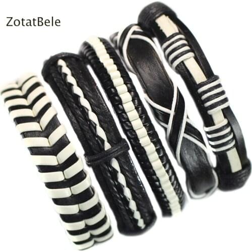 ZotatBele 5Pcs/lot Vintage Multilayer Leather Bracelet Men Fashion Braided Handmade Rope Wrap Bracelets&Bangles Male Gift X41