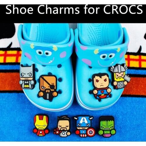 1pcs Super Hero Shoe Croc Charms Accessories Decorations Pvc Cartoon Game Movies for 3D Badges Batmans Marvels Children Set