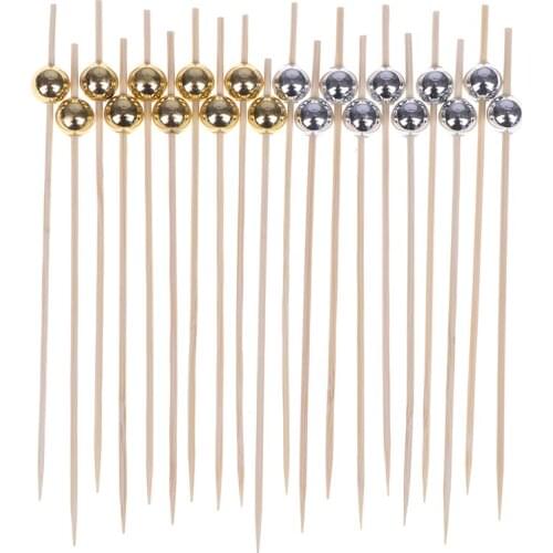 100 PCS Fruit Snack Fork Bamboo Sticks Pearl 12cm Wooden Toothpick Cocktail Food Skewer Picks Party Wedding Festival Supplies