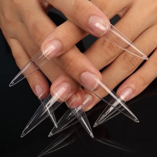 100pcs/500pcs Long Stiletto Fake Nails Tips 10 Sizes Half Cover Acrylic False Nail Art Is Suitable For Professional Salon Tools