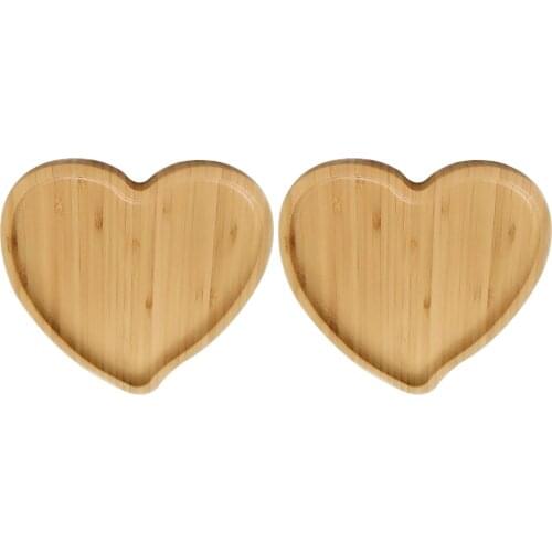 2 Pcs Heart Shaped Eco-friendly Bamboo Wooden Tray Food Tea Coffee Serving Plate Fruit Bread Dishes Snack for Home