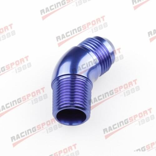 45 Degree AN10 10AN AN -10 Male To 1/2" NPT Aluminum Full Flow Fitting Blue