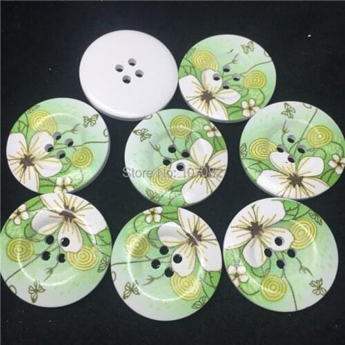 50pcs 30mm Green Flowers Buttons Wood Sewing Round Button For Scrapbooking Cardmaking Embellishments