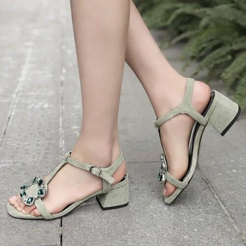 Big Size high heels sandals women shoes woman summer ladies One-word strap buckle sandals