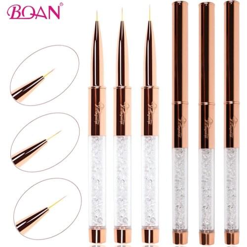 BQAN Nail Brush Rose Gold Rhinestone Handle Nail Art UV Gel Brush Liner Painting Pen Drawing Brush for Nails Gradient Nail Tools