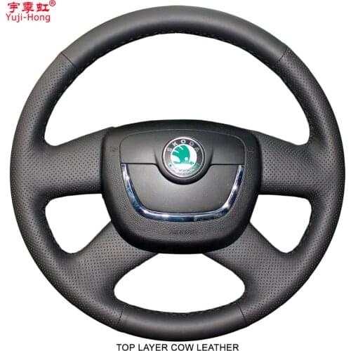 Yuji-Hong Car Steering Wheel Covers Case for SKODA Octavia Superb 2009-2012 Genuine Leather Hand-stitched Top Layer Cow Leather