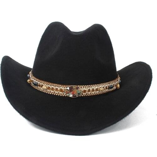 2019 Child Kids Wool Hollow Western Cowboy Hat Roll-up Brim Boy Girl Outblack Sombrero Hombre Jazz Cap Size 52-54