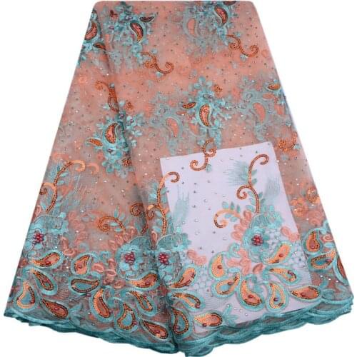 French Lace Fabric With Sequins High Quality African Lace Fabrics Embroidered Nigerian Lace Dress Fabric Blue Yellow Red Teal986