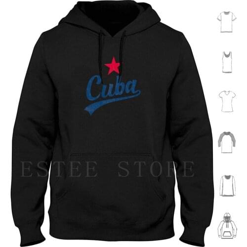 Cuba Vintage Handwritten With Red Star , By Subgirl Hoodies Long Sleeve Cuba Logo Cuba Design Cuba Handwritten Cuba