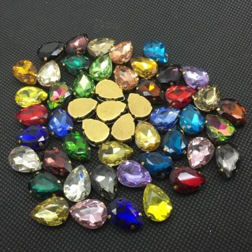 Teardrop Colorful Glass Sew On Rhinestones With Gold Claw in Crystal Fancy Stones for Sewing Dress Making