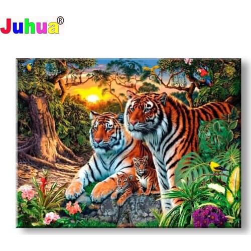 Tiger Landscape Sunrise Diamond Painting DIY 5D Diamond Mosaic Mural Art Square Round Animal Diamond Embroidery Sale Wall Decor