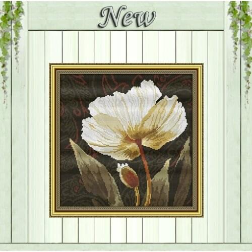White poppies flowers decor painting counted printed on canvas DMC 11CT 14CT kits Chinese Cross Stitch embroidery needlework Set