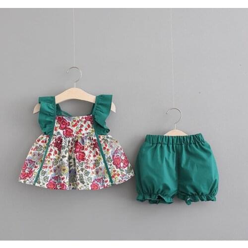 Baby Girls Floral Cute Printed Two-Piece Set 2020 Summer New Vest Shorts Princess Suits kids baby girl cloths