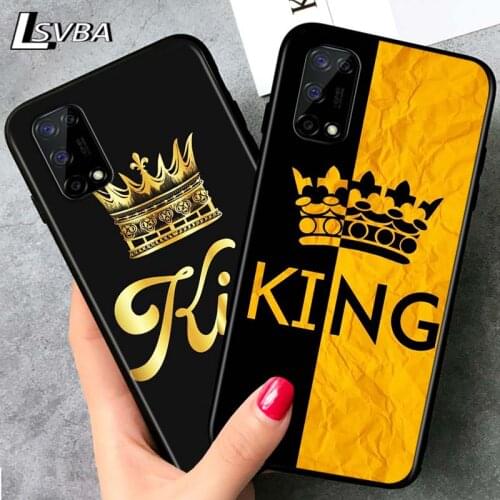 King Queen Couples for OPPO Realme V15 X5 X3 X50 X7 X2 C17 C11 C3 C2 7 7i 6 6S 6i 5 Narzo 20 Pro Black Phone Case