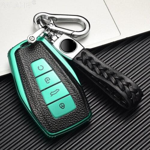 Leather TPU Car Remote Key Case Cover Holder Shell For Geely Coolray 2019-2020 4 Buttons Car Styling Accessories Buckle Keychain