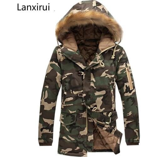 Fashion Winter Jacket Men Camouflage Parkas Men Military Coats Male Thicken Cotton -Padded Coats With Fur Hood Plus Size 5xl