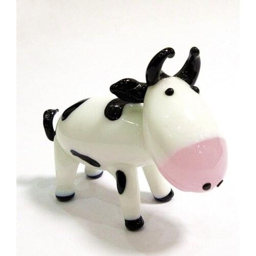 Handmade Murano Glass Ox Figurine Cute Mini Cow Ornaments Country Fresh Style Cartoon Animal Cattle Home Table Decor Accessories