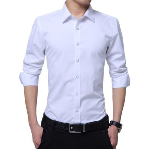 Legible Casual Social Formal shirt Men long Sleeve Shirt Business Slim Office Shirt male Cotton Mens Dress Shirts white 4XL 5XL
