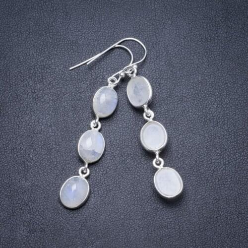 Natural Rainbow Moonstone Handmade Unique 925 Sterling Silver Earrings 2" Y2498