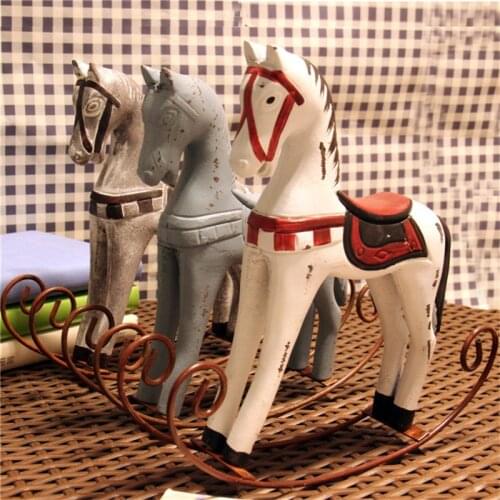 Nordic Creative 24cm Wood Rocking Horse Figurines Shop Store Window Display Wooden Decoration Home Animal Figures Gift For Kids
