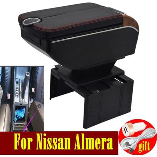 For Nissan Almera armrest box Double doors open 7USB Centre Console Storage Box Arm Rest