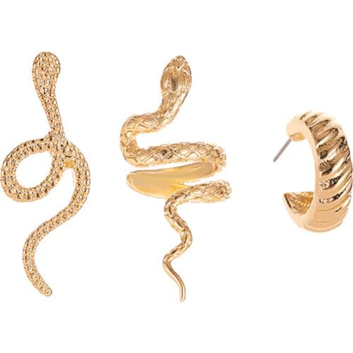 Gold 3PC/SET C-Shape Gothic Snake Ear Post Cuff Clip On Earrings Fake Cartilage Earring Clip Earring Women No Pierced Earrings